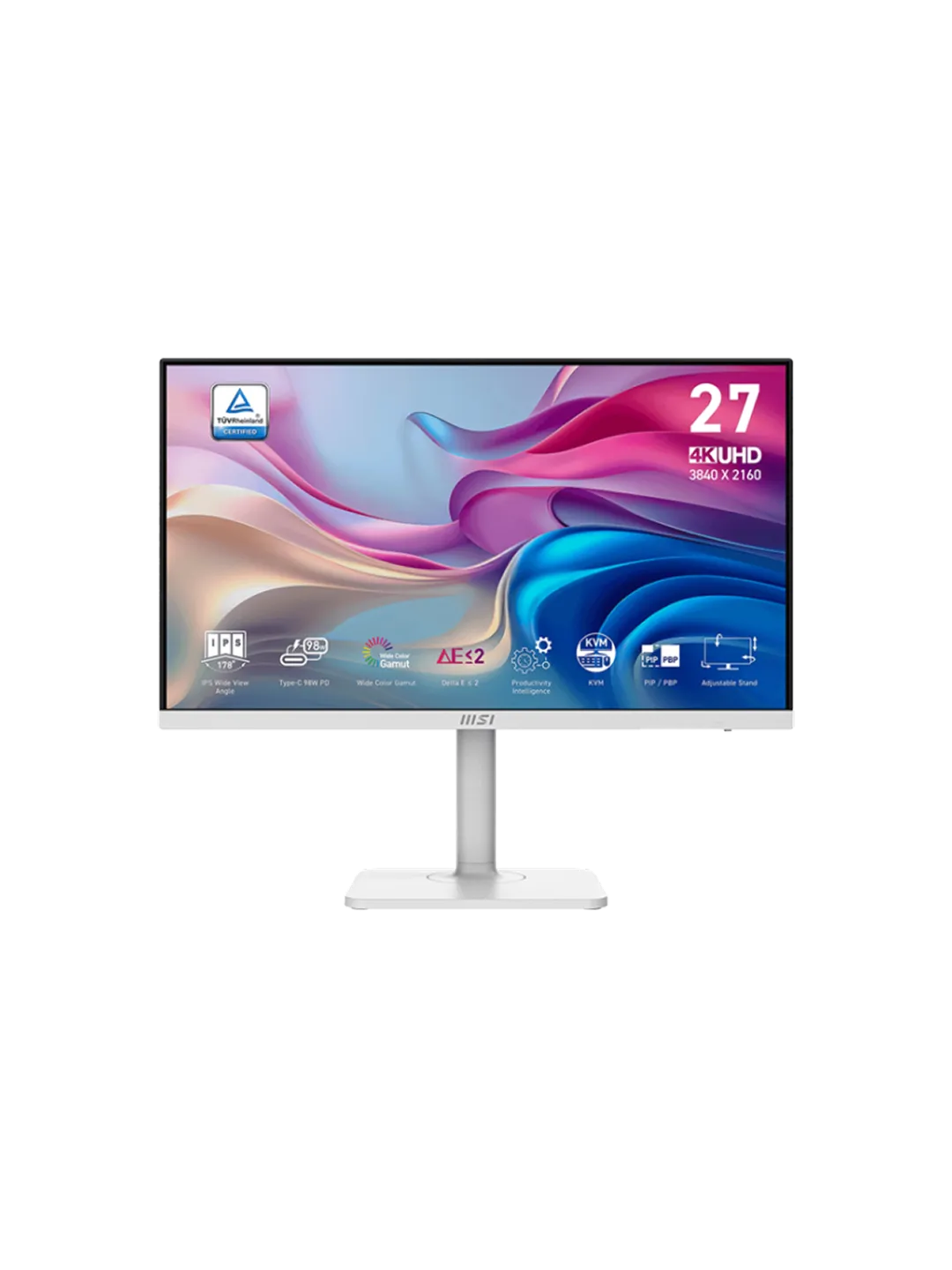 MSI - 27 Modern MD272UPHW 4K Monitor, IPS, 4mc, 60Hz, UHD (3840x2160), HDMI+DP+TypeC, KVM, HAS, White