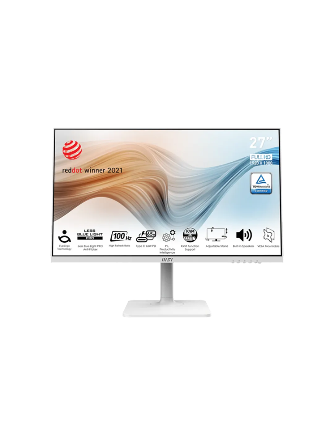 MSI - 27 Modern MD272XPW Monitor, IPS, 1mc, 100hz, FHD (1920x1080), HDMI+DP+TypeC, KVM, HAS, White