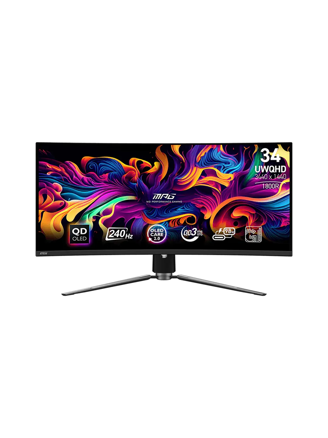 MSI - 34 MPG 341CQPX Gaming Monitor, QOLED, 0,03mc, 240hz, UWQHD (3440x1440), HDMI+DP+TypeC, Black
