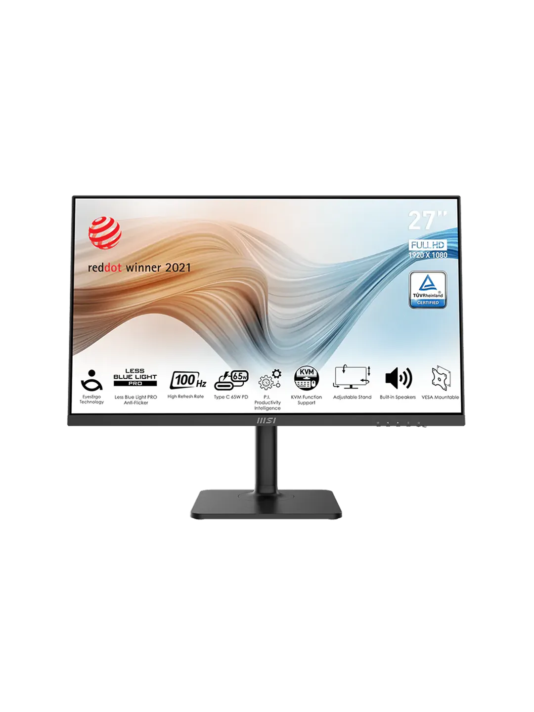 MSI - 27 Modern MD272XP Monitor, IPS, 1mc, 100hz, FHD (1920x1080), HDMI+DP+TypeC, KVM, HAS, Black
