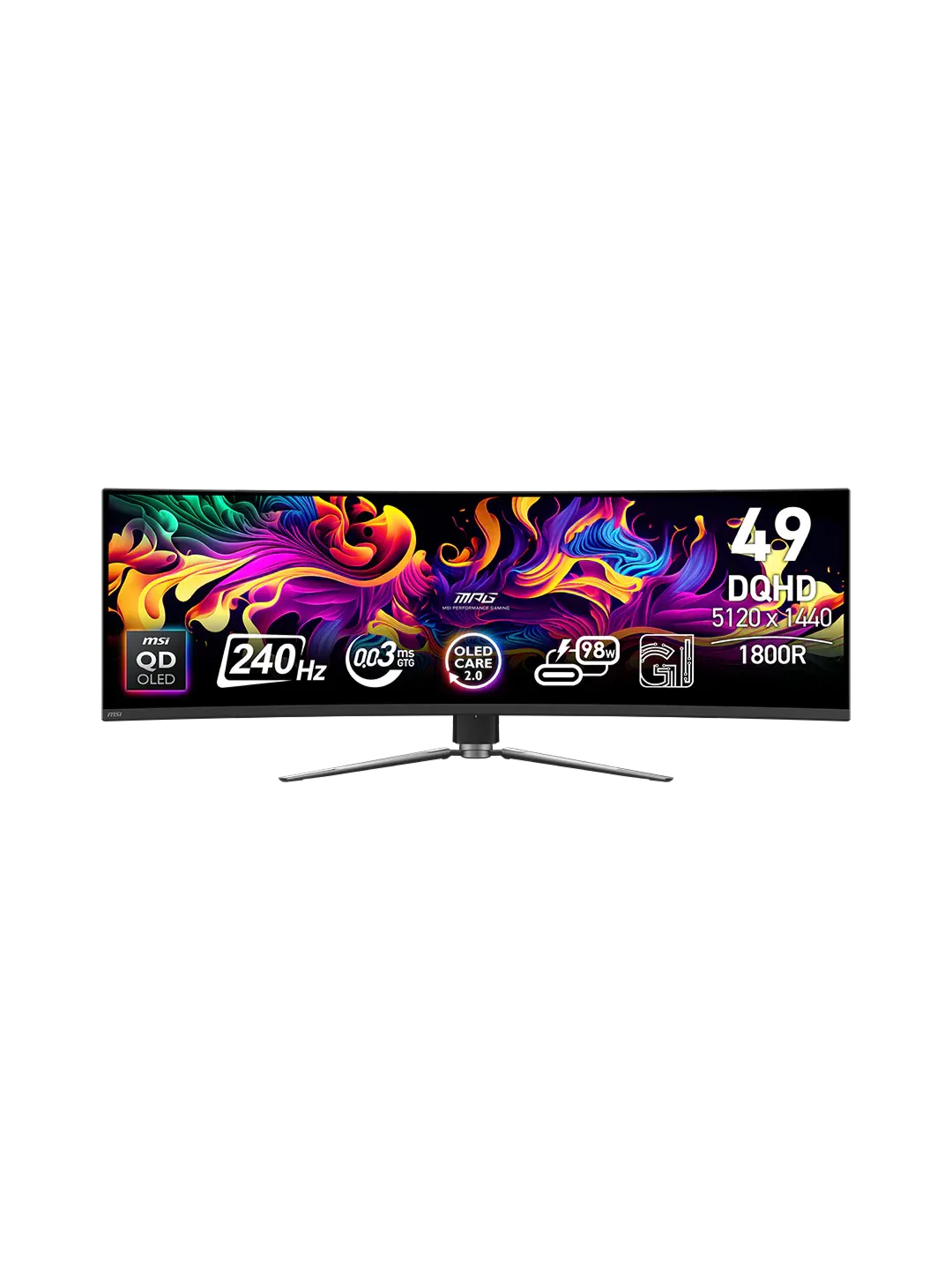MSI - 49 MPG 491CQPX Gaming Monitor, QOLED, 0,03mc, 240hz, UWQHD (3440x1440), HDMI+DP+TypeC, Black
